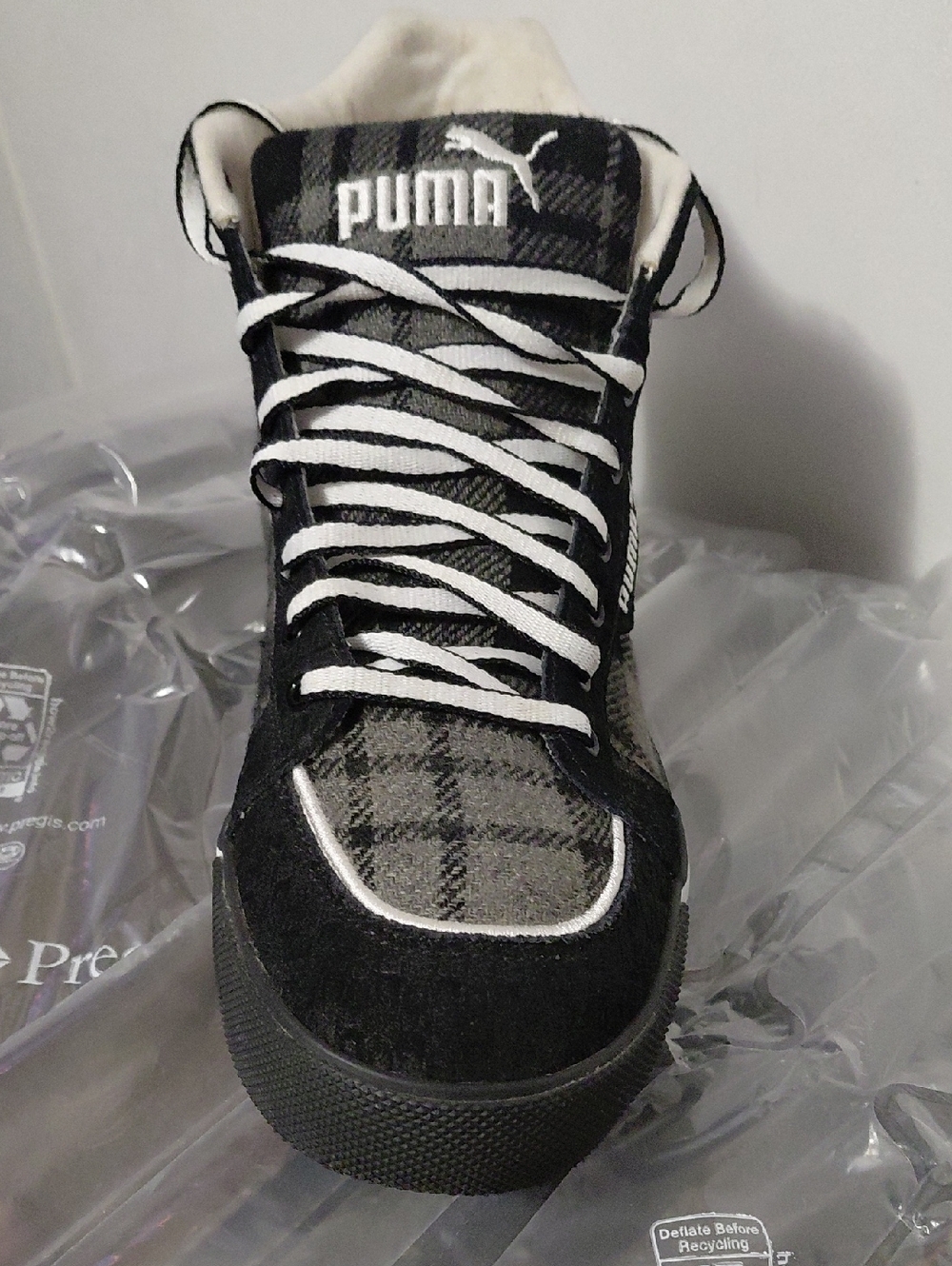 Puma Black and Gray Plaid High-Top Sneaker